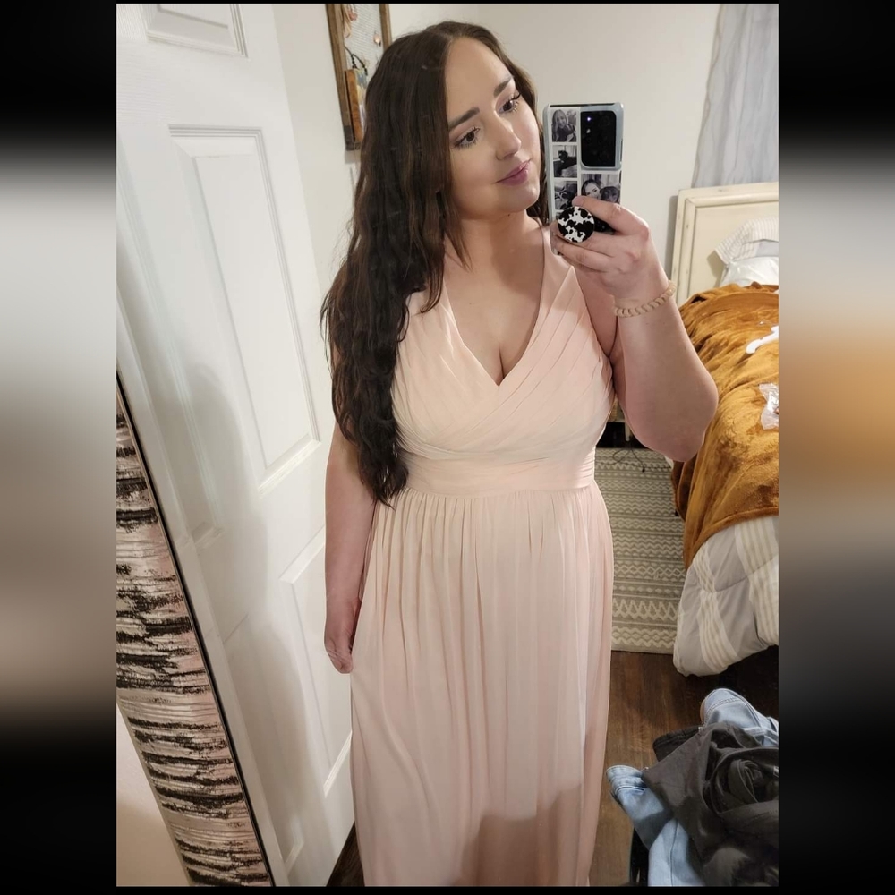 David's Bridal Pink long bridesmaid dress